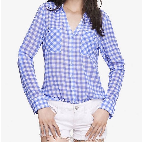 Express Tops - Like New! Express Portofino Shirt Blue Gingham SzM